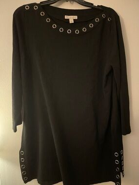 Dress Barn Black Crewneck Sweater with Eyelet Trim